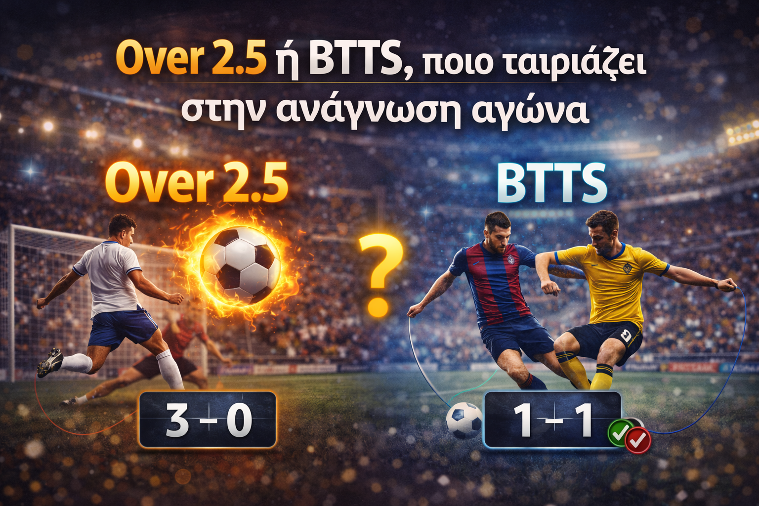 Over 2.5 ή BTTS: ποιο ταιριάζει καλύτερα στην ανάγνωση ενός αγώνα